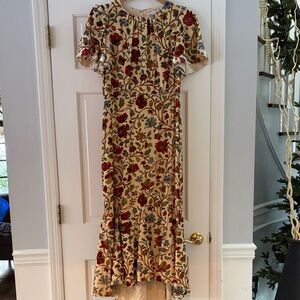 RHODE Floral Maxi Dress with Red and Blue on Cream